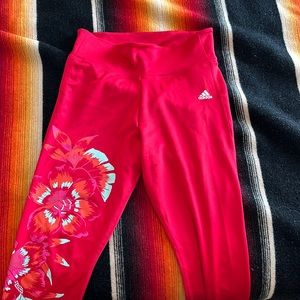 Farm Rio + Adidas Collab Pink Red Floral Leggings, size Large